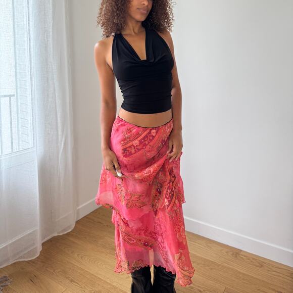 Vintage Silk Mesh Ruffle Midi Skirt (S) - Picture 7 of 11